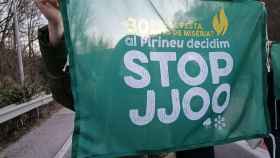 Pancarta de la manifestación en Puigcerdà organizada por la plataforma Stop JJOO / EP