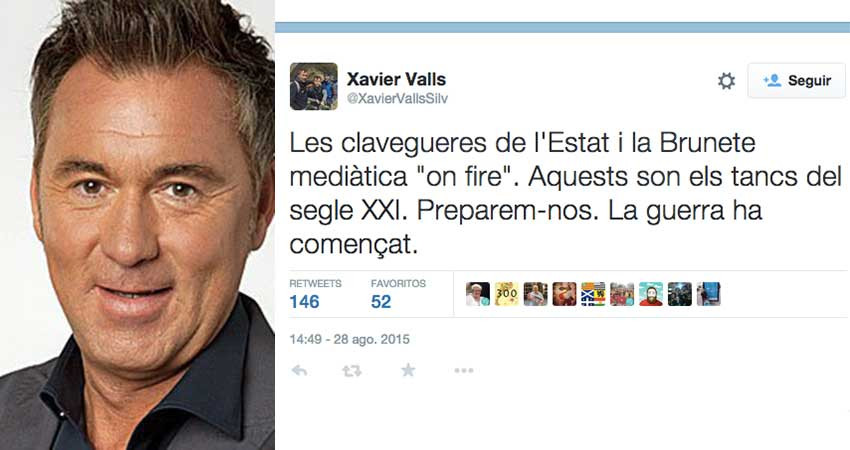 Tuit del periodista de TV3 Xavier Valls