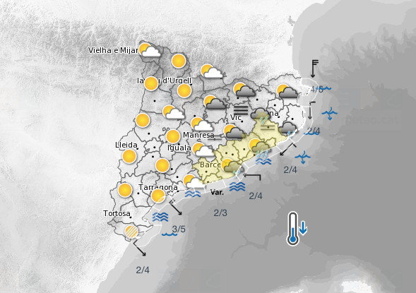 Situación meteorológica en Cataluña para la mañana de este jueves / METEOCAT