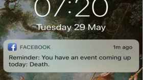 Una foto del aviso del móvil que recibió desde Facebook