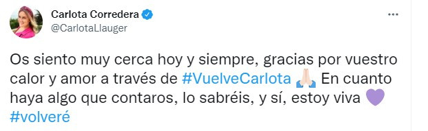 Tweet de Carlota Corredera
