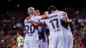 La celebración de los jugadores del Barça durante el amistoso contra el Manchester City / FCB