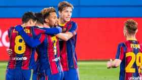 Los jugadores del Barça B en la celebración del gol de Konrad / FC Barcelona