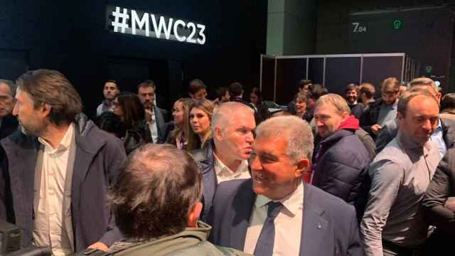 Joan Laporta y Joan Sentelles en el MWC 2023/ CULEMANIA