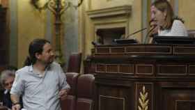 El líder de Podemos, Pablo Iglesias, durante su intervención en el Congresos durante la sesión de investidura.