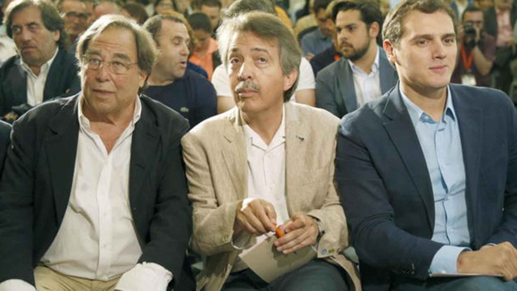 El catedrático Francesc de Carreras, el diputado balear de Ciudadanos, Xavier Pericay, y el presidente del partido, Albert Rivera / EFE