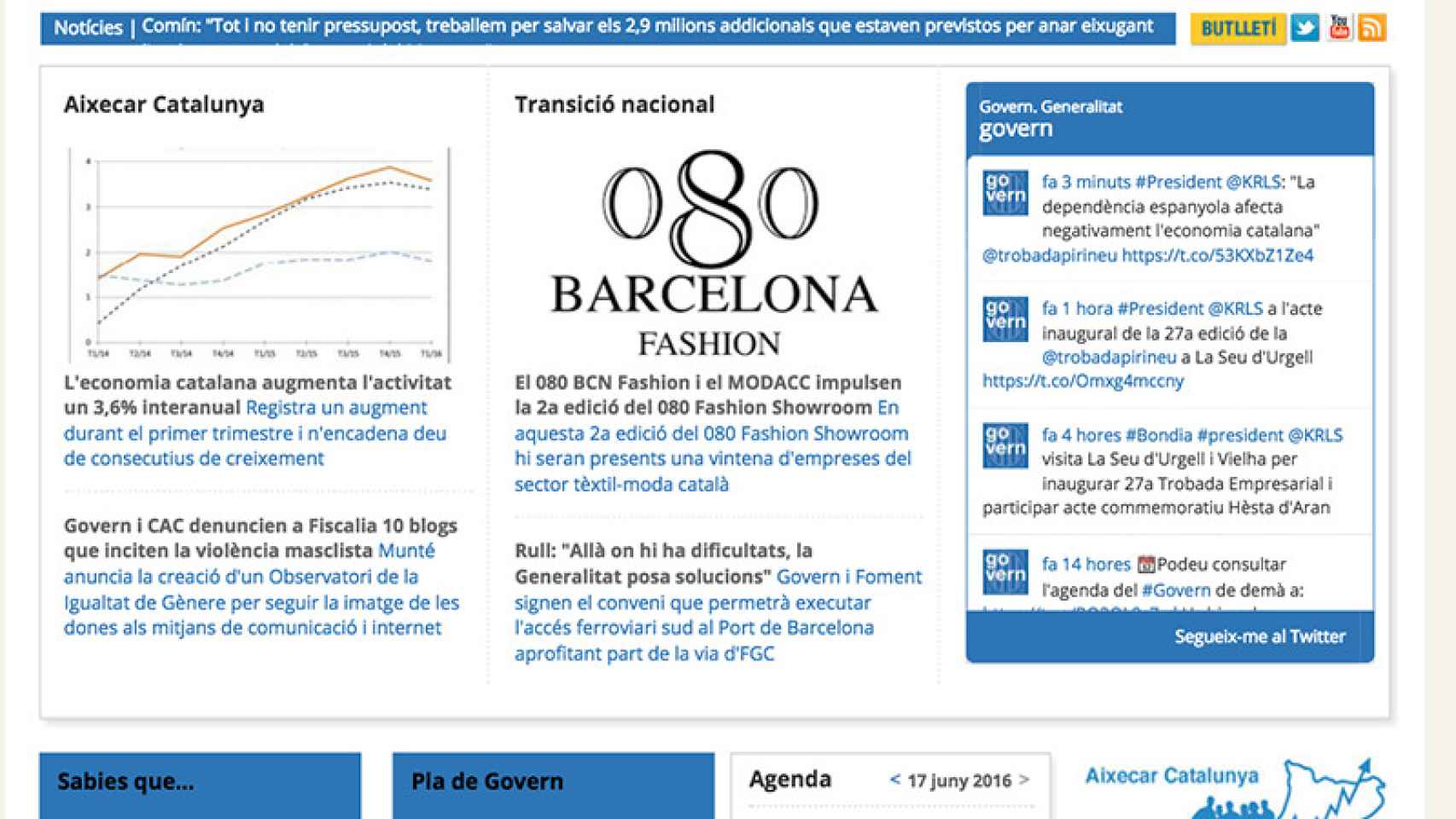 Web de la Generalitat que sitúa la celebración del 080 Barcelona Fashion en la transición nacional.