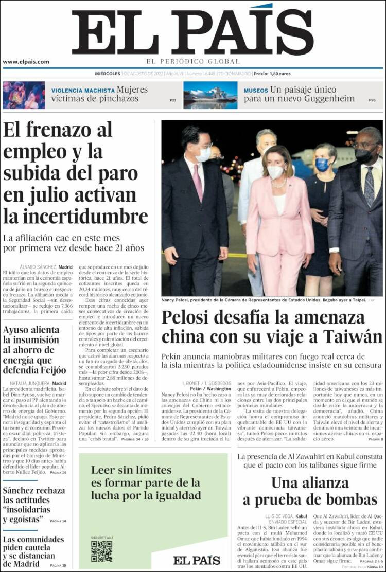 Portada de 'El País' de 3 de agosto de 2022 / KIOSKO.NET
