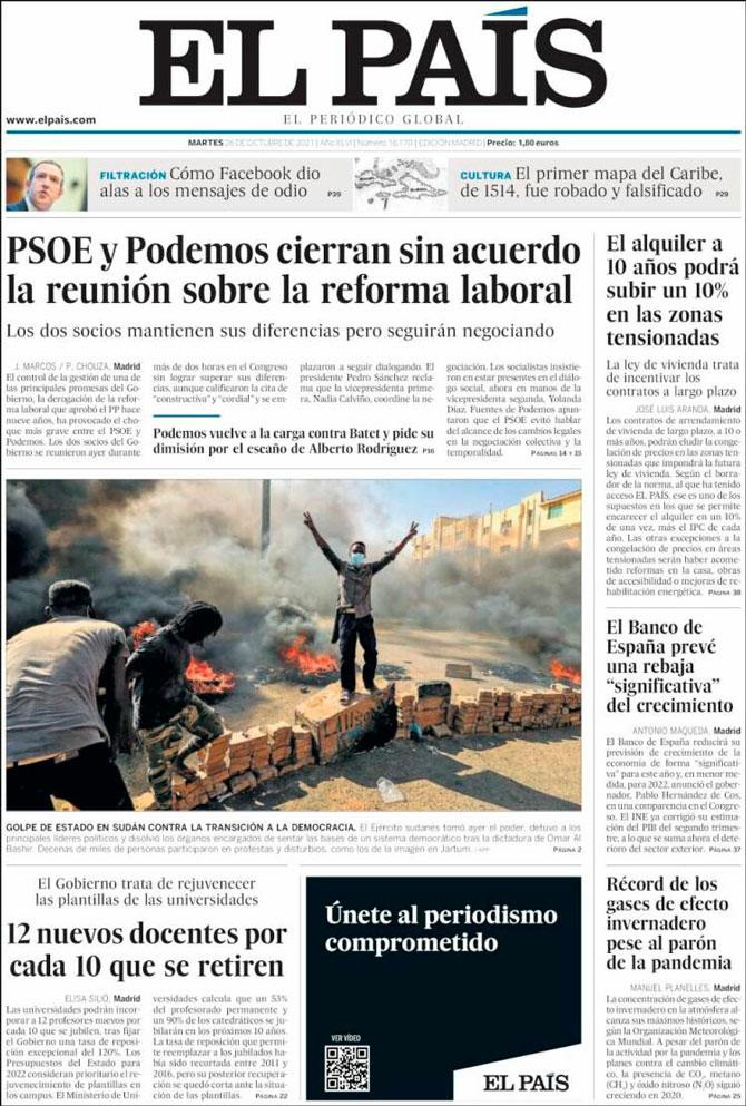 Portada de 'El País' del 26 de octubre de 2021 / CG