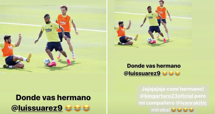 Arturo Vidal trolea a Luis Suárez en los entrenamientos