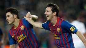 Messi celebra con Villa un gol ante el Mallorca | EFE