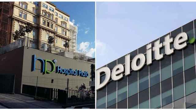 Fachada del Hospital Plató de Barcelona y de una sede corporativa de Deloitte / CG