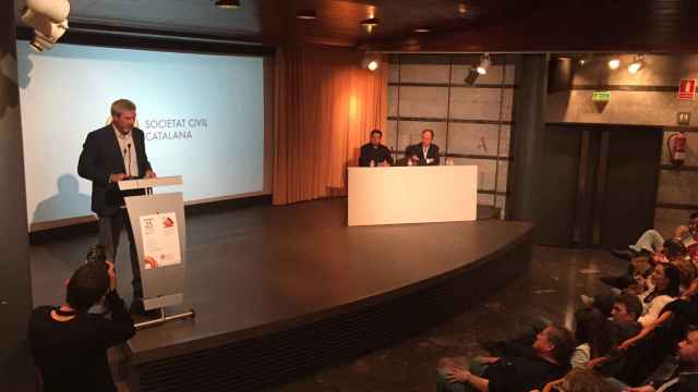El presidente de Sociedad Civil Catalana, Josep Ramon Bosch, durante la presentación de la agrupación de la entidad en Manresa