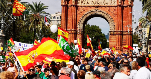 Una bandera nacional, con el Arco de Triunfo de Barcelona de fondo / Cedida