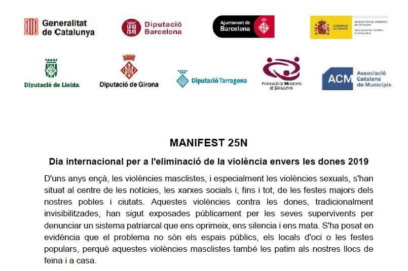 Encabezamiento del manifiesto catalán contra la violencia machista con el logo del Gobierno de España