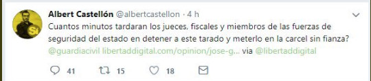 El tuit de Albert Castellón referente al artículo de Domínguez