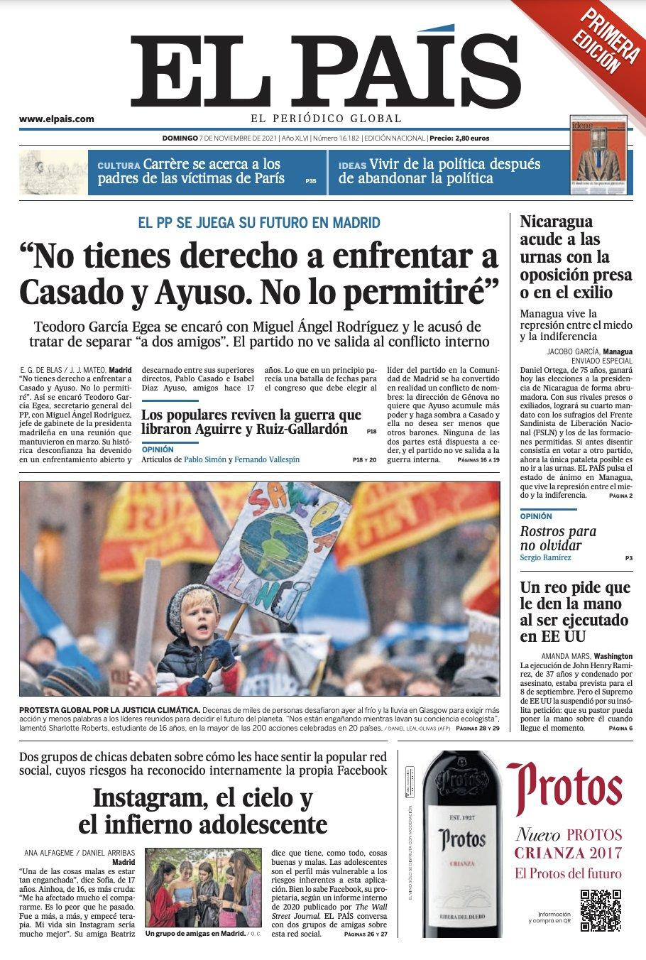 Portada de El País, 7 de noviembre de 2021