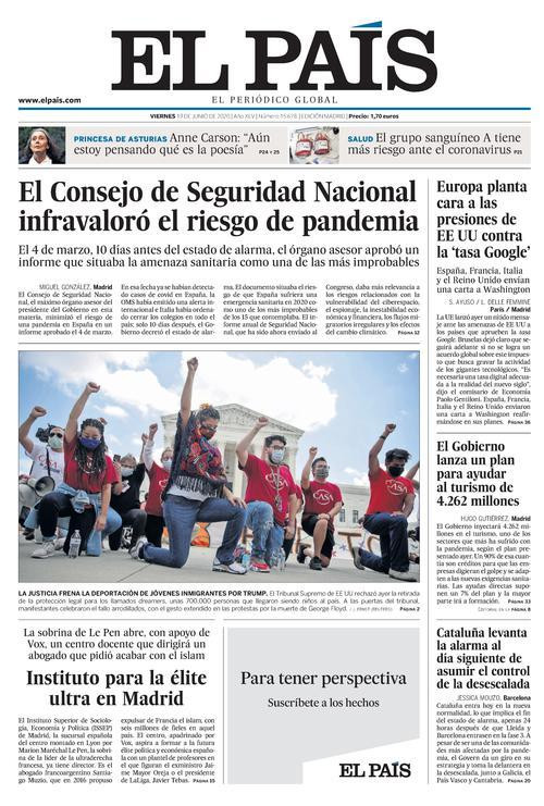 Portada de 'El País' del 19 de junio