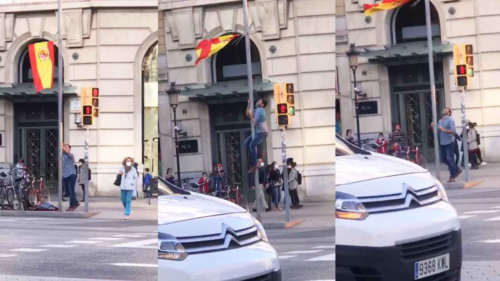 Tres intentos de agarrar una bandera española por parte del independentista en Barcelona / CG