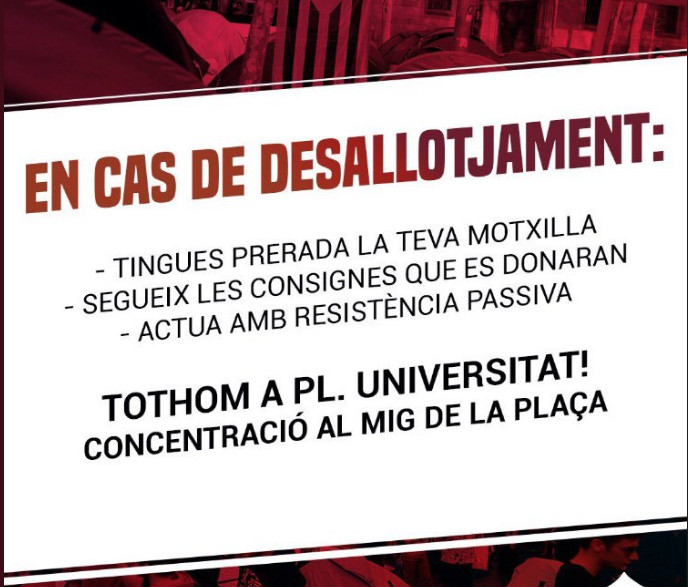 Instrucciones en caso de desalojo en plaza Universitat / @AcampadaUni