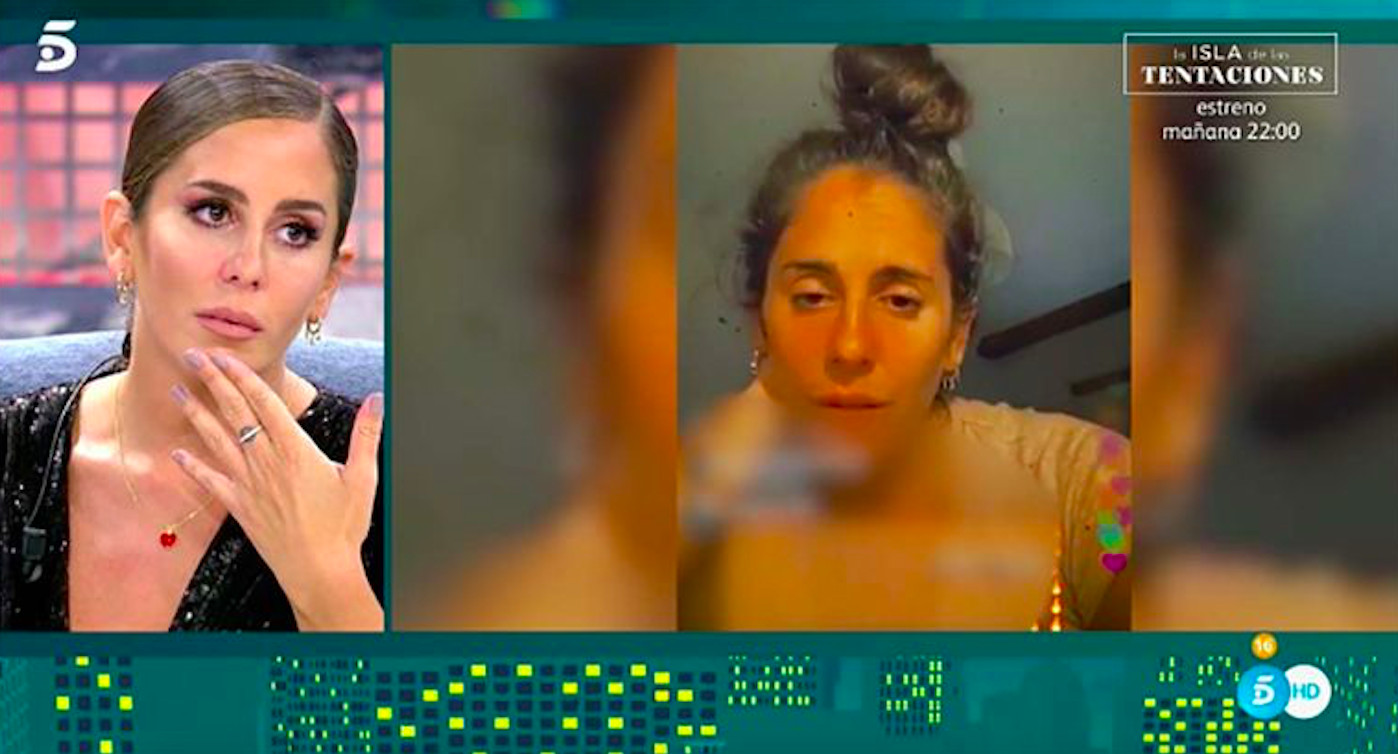 Anabel Pantoja viendo su vídeo más polémico bajo los efectos de las pastillas y el alcohol / MEDIASET