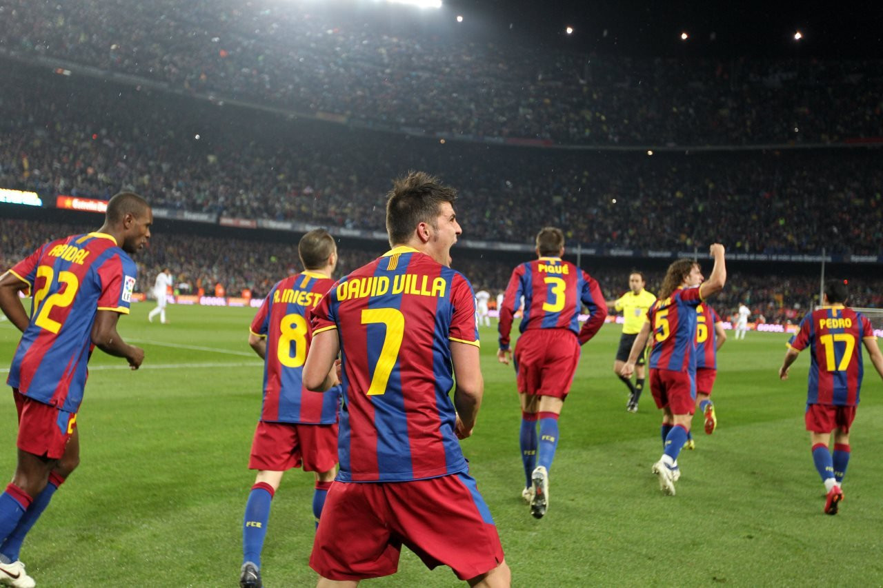 David Villa celebra un gol del Barça / EFE