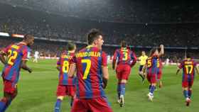 David Villa celebra un gol del Barça / EFE