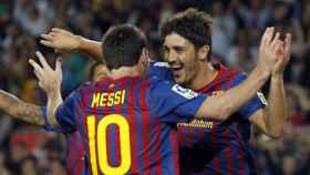 David Villa y Leo Messi celebran un gol del Barça / EFE