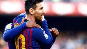 Leo Messi celebra el segundo gol frente al Espanyol / EFE