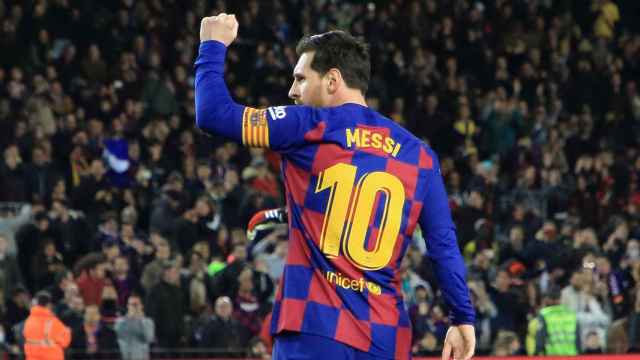 Messi celebrando su gol ante la Real Sociedad /EFE