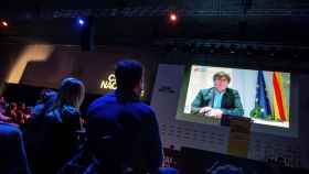 Puigdemont, durante su intervención por videoconferencia en el congreso constituyente de la Crida / EFE