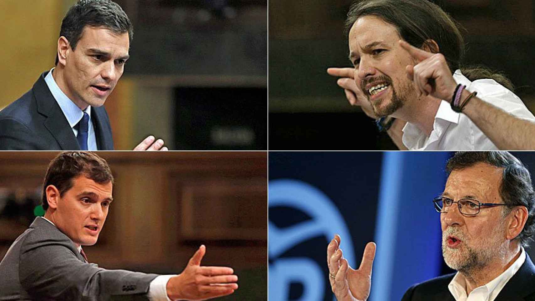 Pedro Sánchez (PSOE), Pablo Iglesias (Podemos), Albert Rivera (Ciudadanos) y Mariano Rajoy (PP).