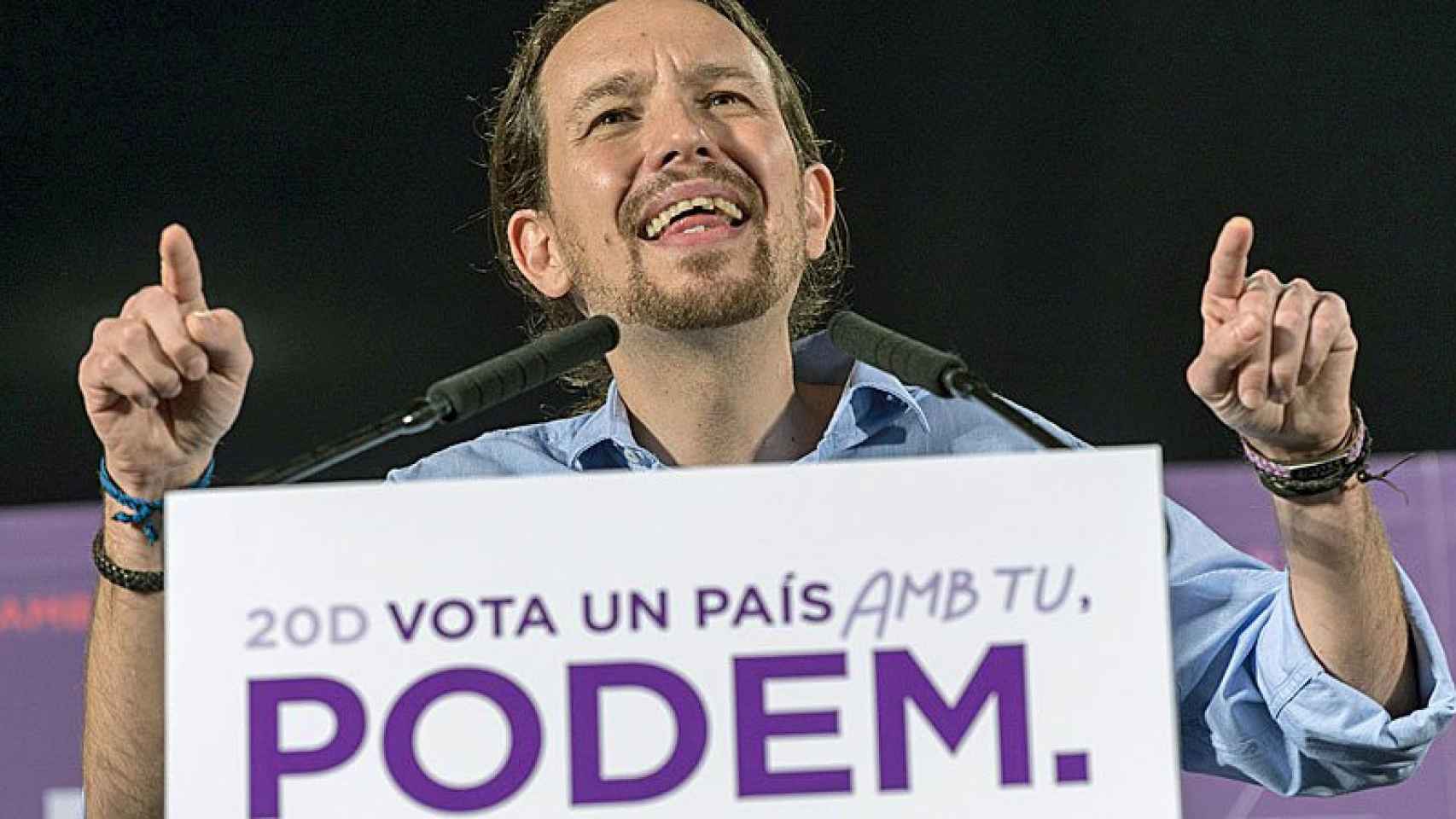 Pablo Iglesias, candidato de Podemos, durante un mitin de la campaña del 20D.