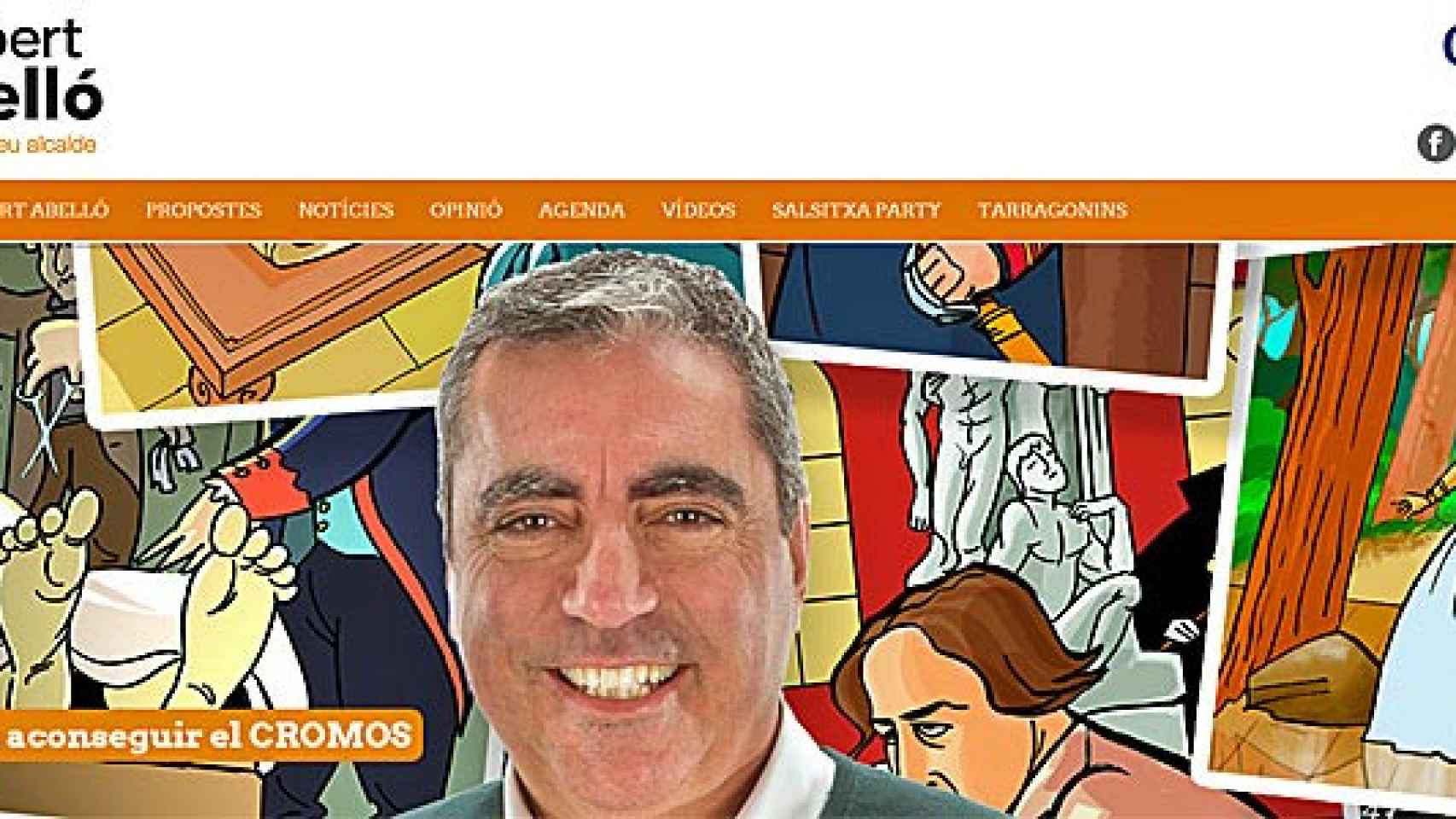 Página web del alcaldable de CiU por Tarragona, Albert Abelló, en la que promociona el álbum de cromos distribuido por la Generalidad entre una veintena de escuelas de la ciudad