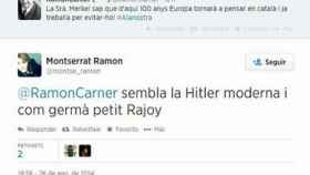 Tuit de la concejal de ERC en Ribera d'Urgellet, Montserrat Ramon, en el que califica a Angela Merkel de Hitler moderna