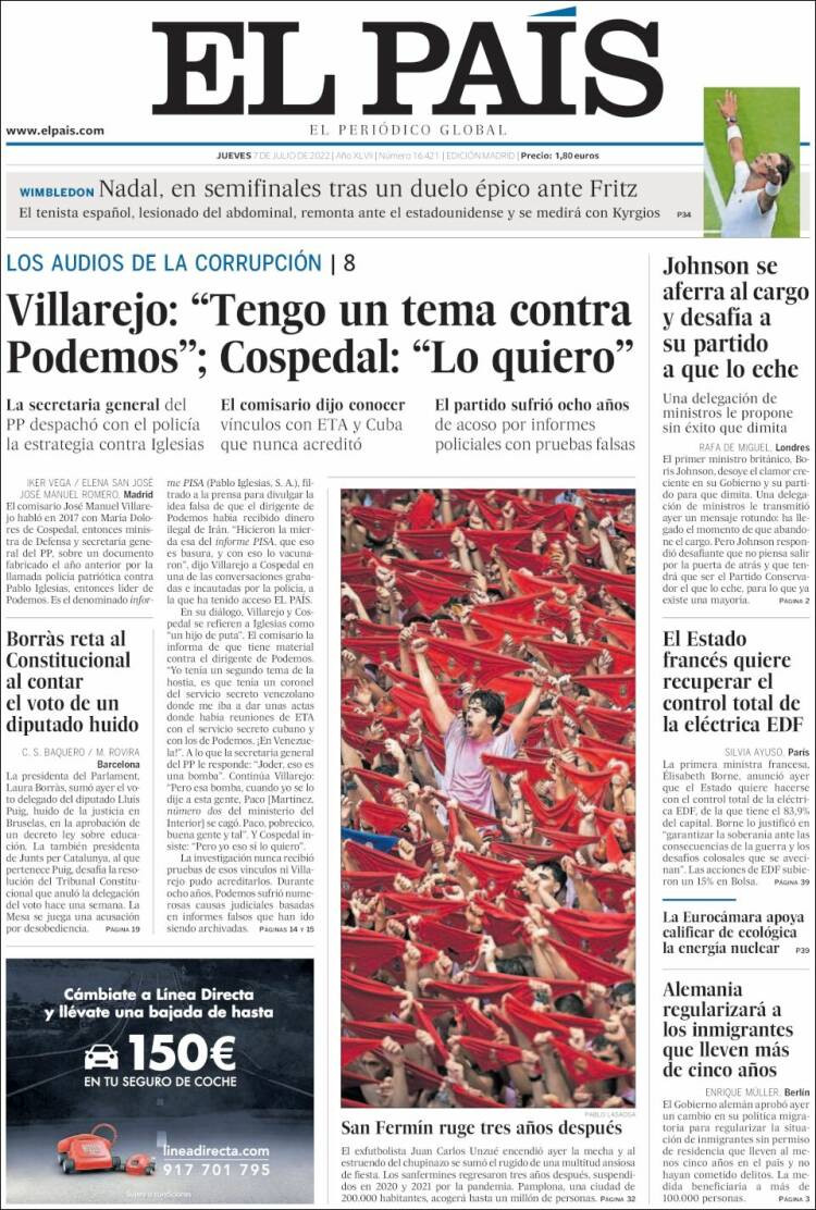 Portada de 'El País' de 7 de julio de 2022 / KIOSKO.NET