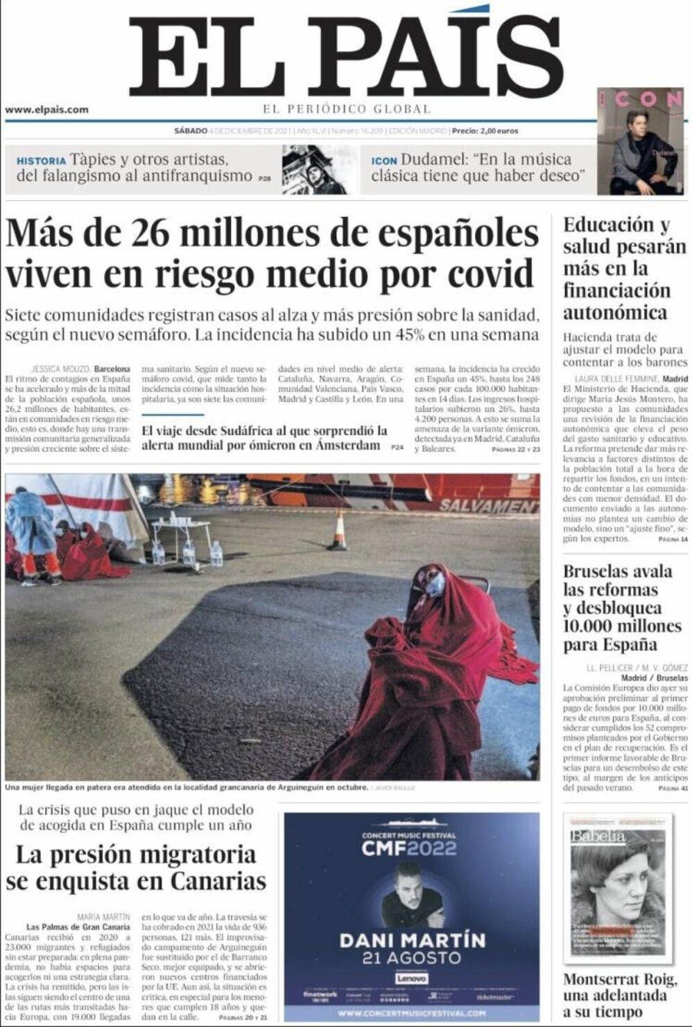 Portada de 'El País' del 4 de diciembre de 2021 / KIOSKO