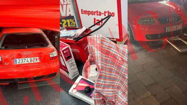 Tres imágenes del alunizaje en el MediaMarkt de Sabadell, en Barcelona / CG