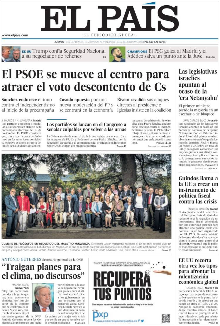 Portada de 'El País' del jueves 19 de octubre