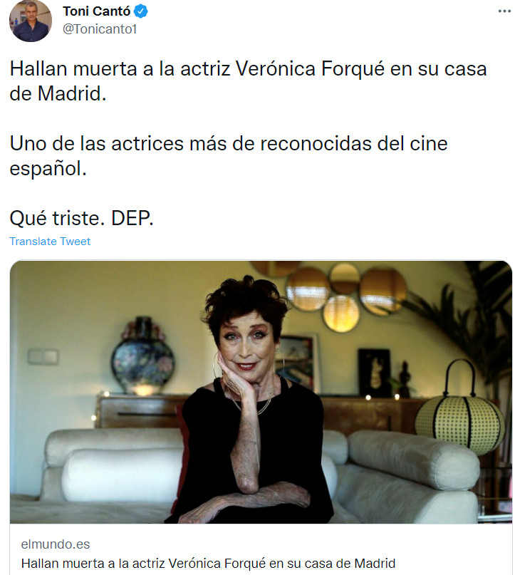 Famosos lloran la muerte de Verónica Forqué / TWITTER
