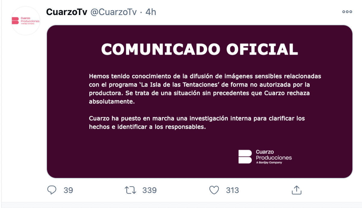 Comunicado oficial de Cuarzo / TWITTER