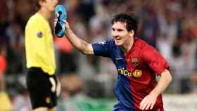 Messi celebra su gol al Manchester United en la final de Roma / FCB