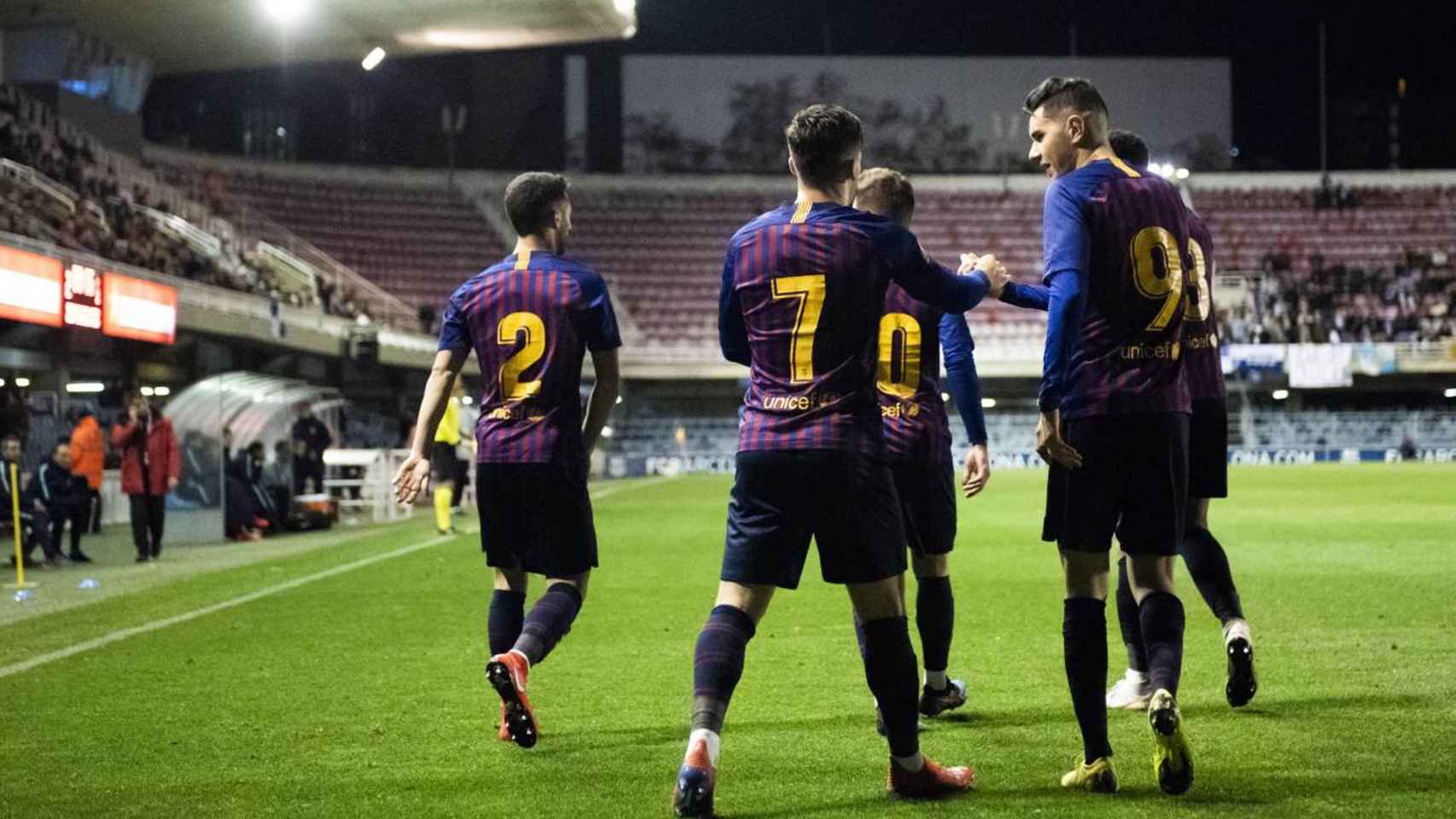 Carles Pérez celebrando uno de sus goles contra el Sabadell en el Miniestadi / FC Barcelona