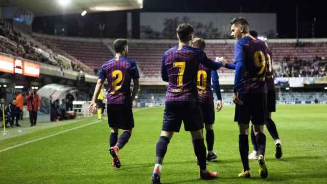 Carles Pérez celebrando uno de sus goles contra el Sabadell en el Miniestadi / FC Barcelona