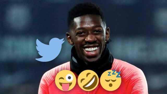 Dembelé, sonriente con unos emojis mientras escucha al pájaro de Twitter / FOTOMONTAJE DE CULEMANÍA