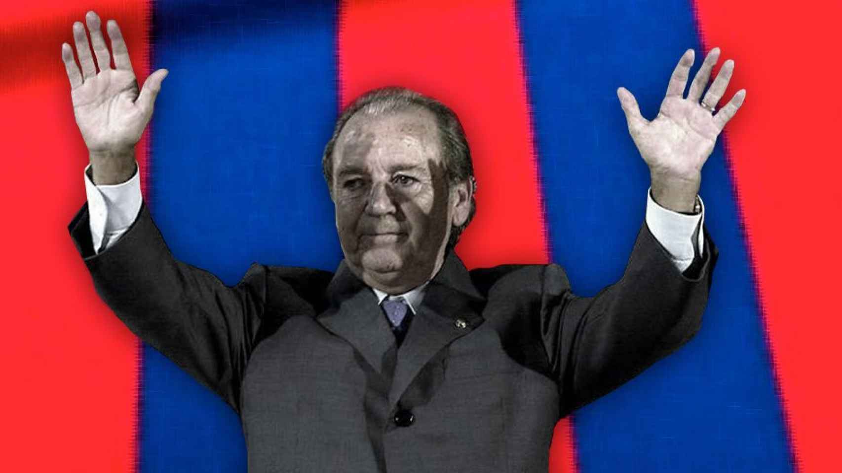 El expresidente del Barça José Luis Núñez se despide con los colores del club / FOTOMONTAJE DE CULEMANÍA