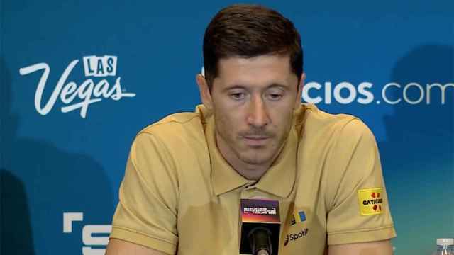 Robert Lewandowski, durante una rueda de prensa con el FC Barcelona / FCB