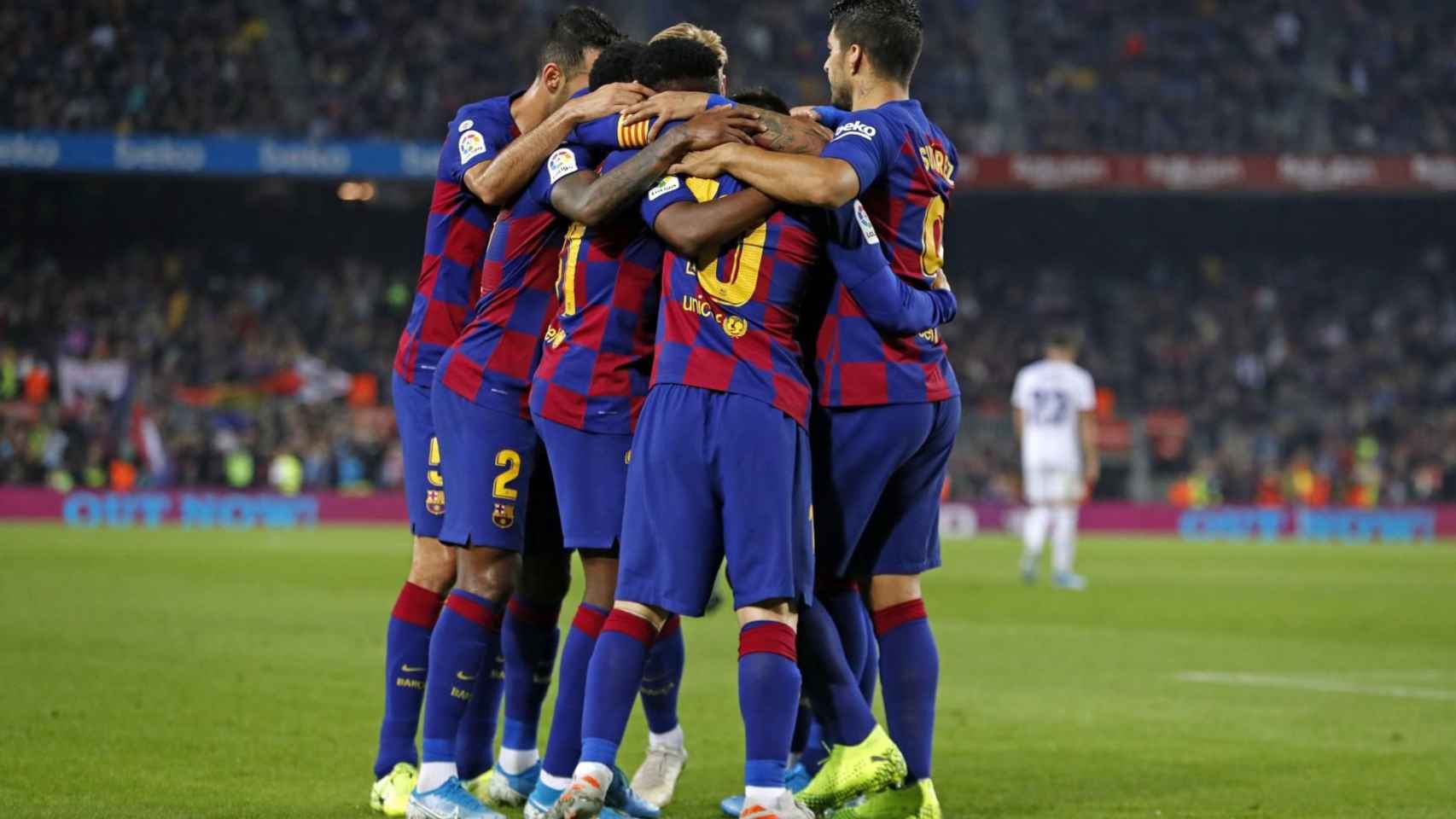Los jugadores del Barça celebrando uno de los goles frente al Valladolid / FC Barcelona