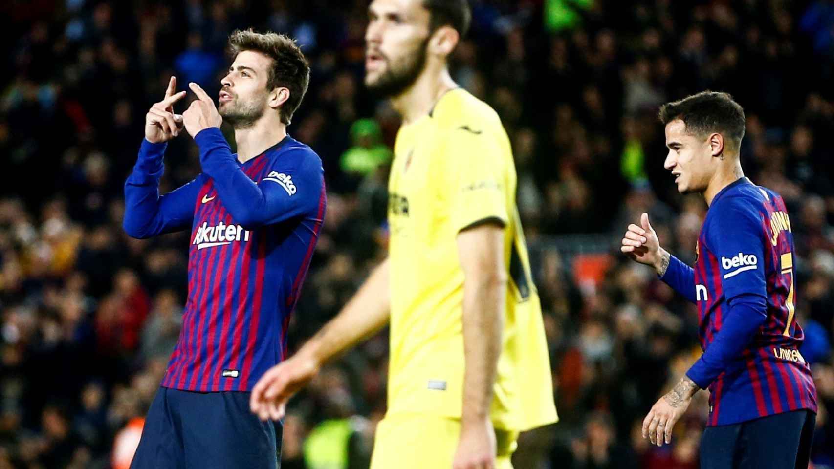 Una foto de Piqué celebrando su gol frente al Villarreal / EFE