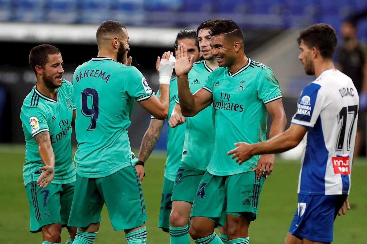 Los jugadores del Real Madrid celebran el gol ante el Espanyol / EFE